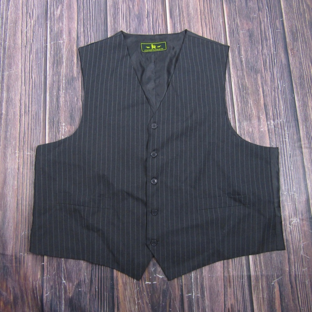 Suit Vest Cooper & Nelson Mens 50 Black Striped 3 Piece Belted Formal Waistcoat